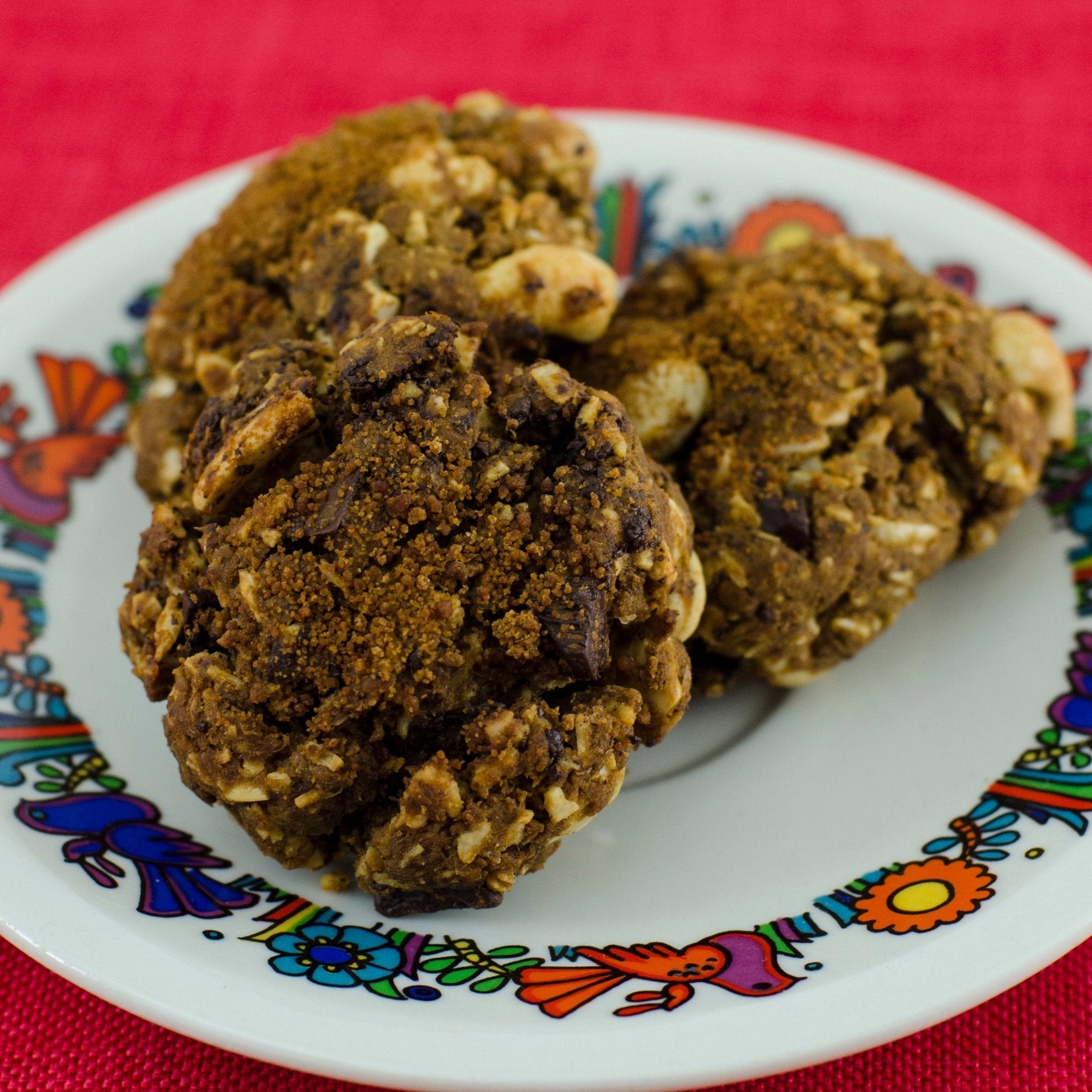 Chocolate Cashew Coconut Chickpea Cookies on a plate - organicfair.com