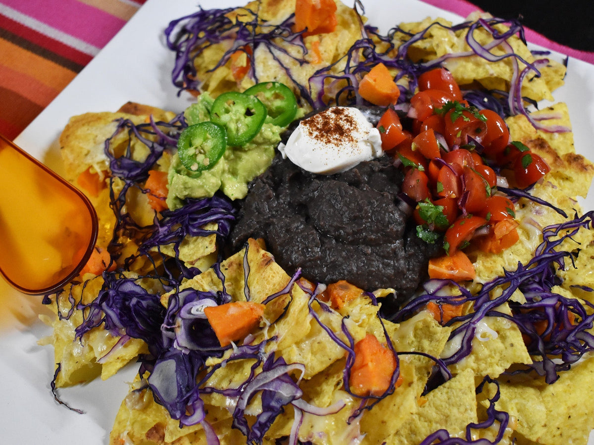 Vegetarian Nachos with Black Bean Dip — organicfair.com