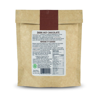 Dark Hot Chocolate - back of pouch - organicfair.com