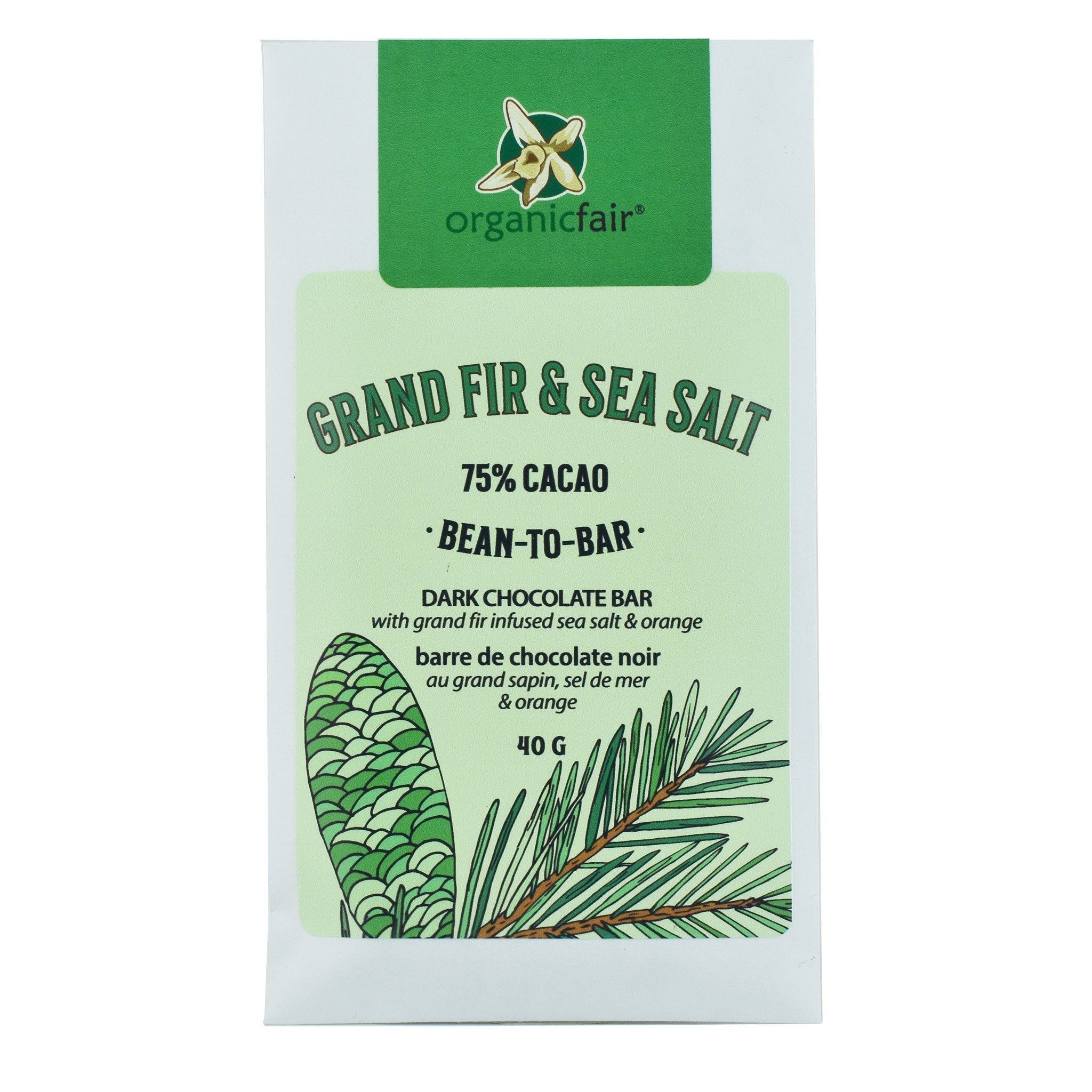Grand Fir & Sea Salt Dark Chocolate Bar - organicfair.com