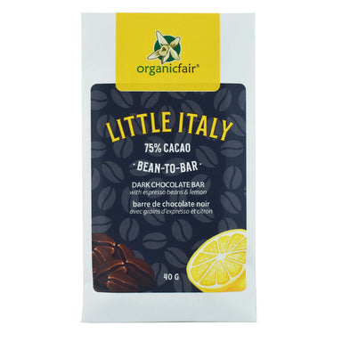 Little Italy Dark Chocolate Bar with espresso beans and lemon from organicfair.