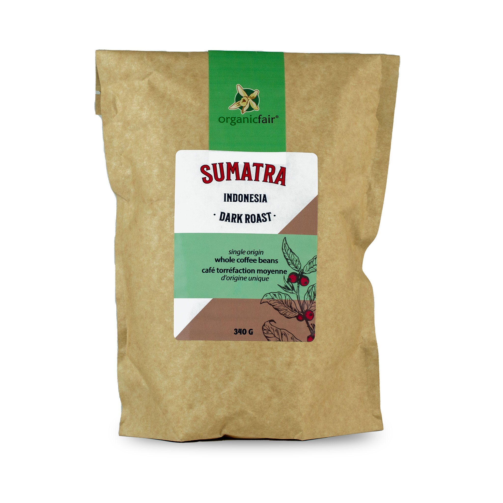 Sumatra Organic Coffee - Dark Roast - Whole Bean 340g - organicfair.com